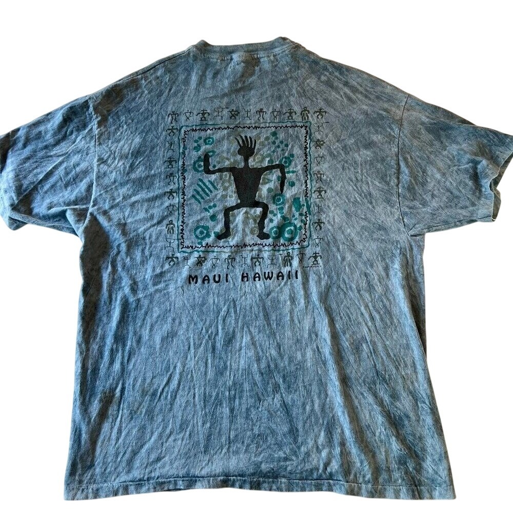 90s Acid Wash Single Stitch Tshirt 2XL Oversized Maui Surf Graphic Beach‎ Grunge